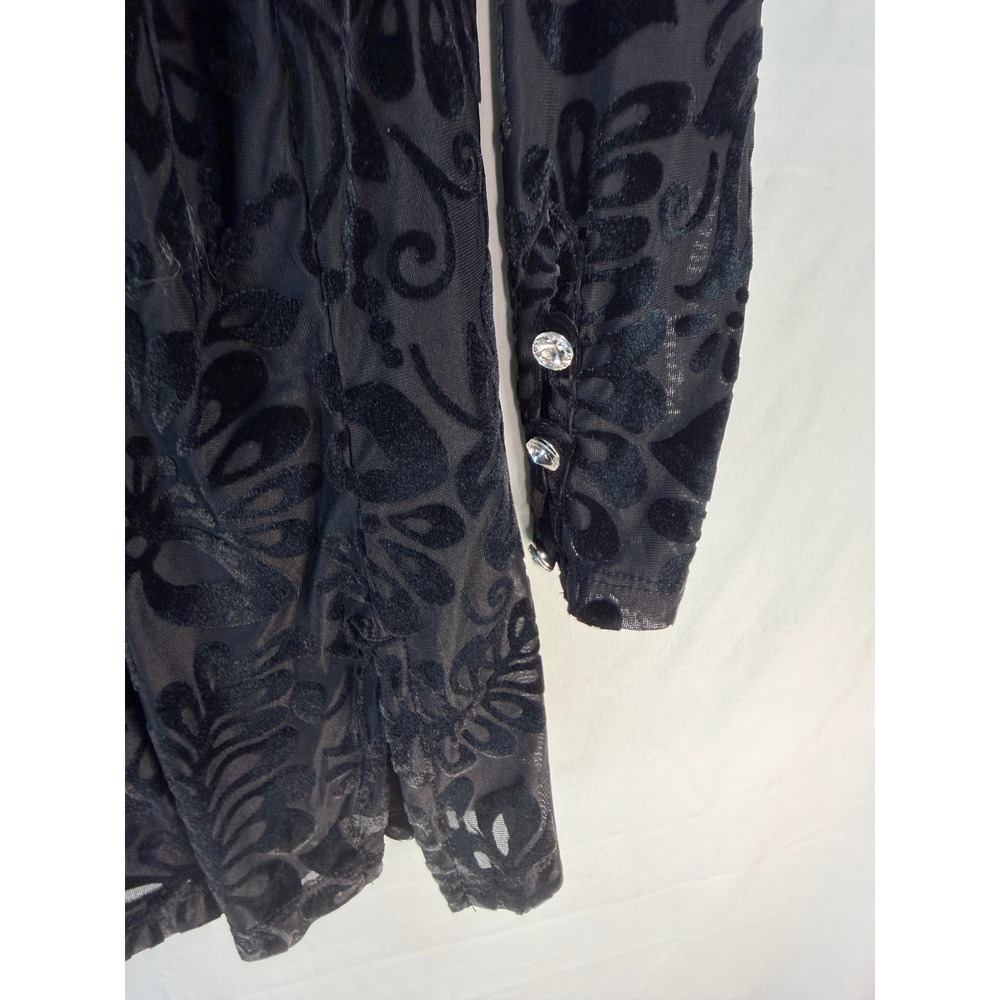 Soft Surroundings Black Burnout Velvet Floral Cowl Neck Tunic Rhinestone Cuff 1X - Picture 2 of 9